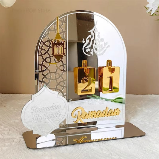 Golden / Silver mirror acrylic Ramadan Count Down Calendar | Ramadan Gift | Ramadan counter | Table Decor with Stands