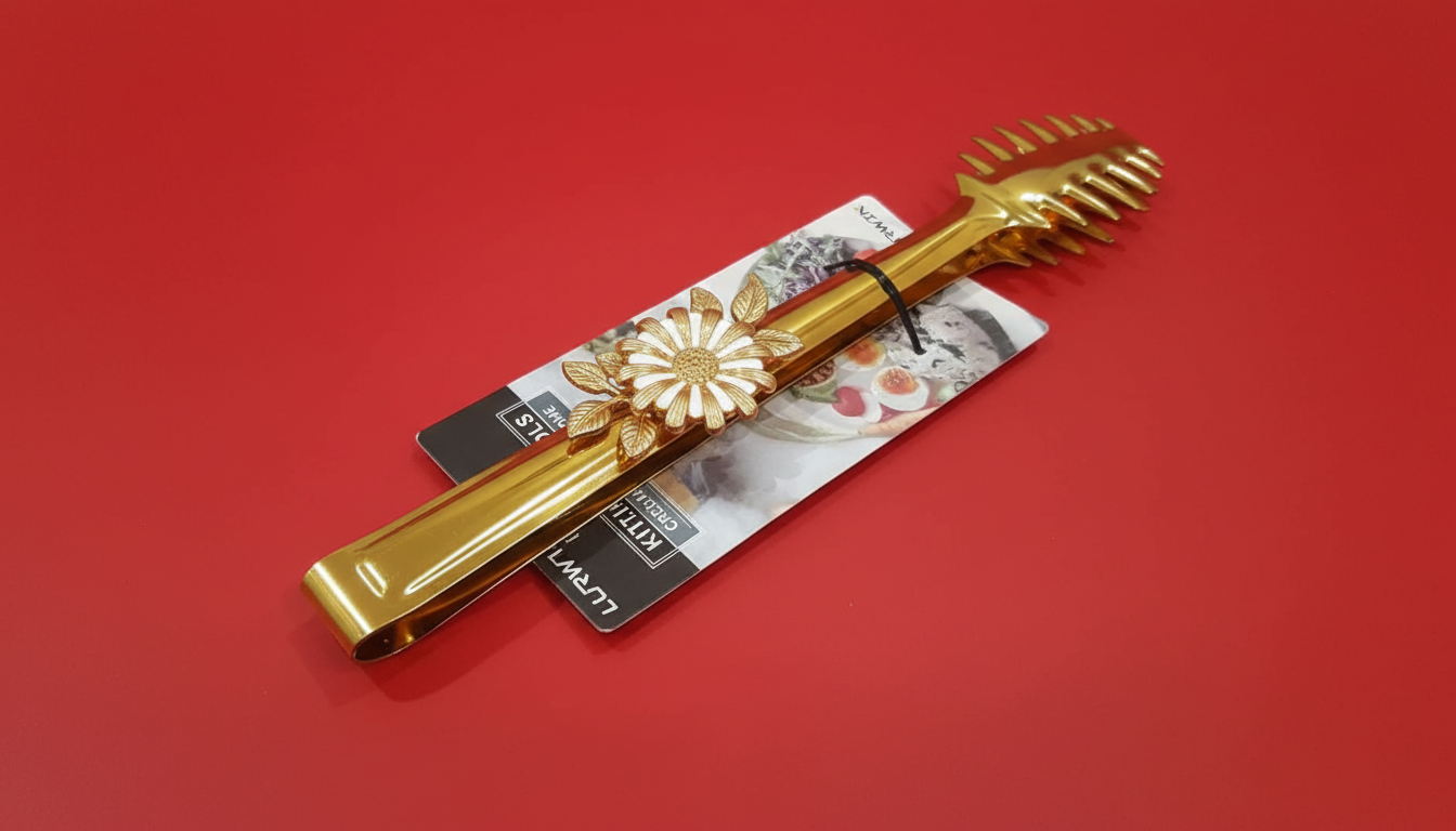 Golden Serving Tong Pakistan | Dishwasher Safe Floral Food Tong | Premium Kitchen Tool ,| Multi-Purpose Food Serving Tool