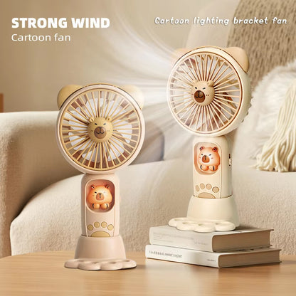🐻 Cute Cartoon Lighting Bracket Mini Fan With LED Light