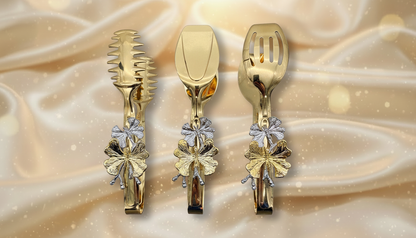 Golden Serving Tong Pakistan | Dishwasher Safe Floral Food Tong | Premium Kitchen Tool ,| Multi-Purpose Food Serving Tool