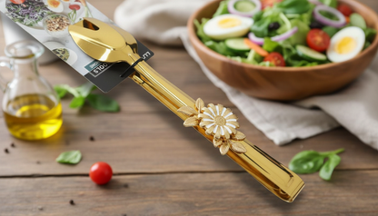 Golden Serving Tong Pakistan | Dishwasher Safe Floral Food Tong | Premium Kitchen Tool ,| Multi-Purpose Food Serving Tool