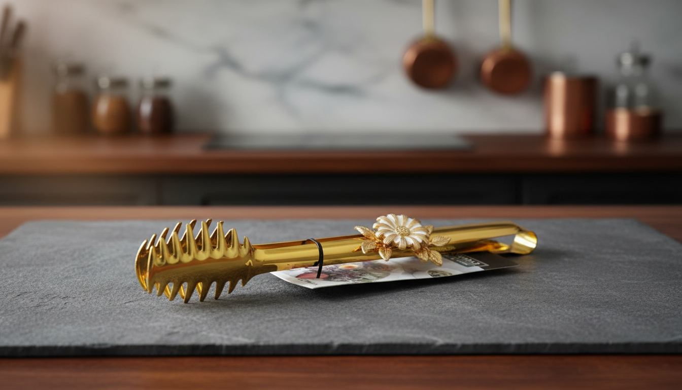 Golden Serving Tong Pakistan | Dishwasher Safe Floral Food Tong | Premium Kitchen Tool ,| Multi-Purpose Food Serving Tool