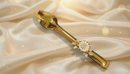 Golden Serving Tong Pakistan | Dishwasher Safe Floral Food Tong | Premium Kitchen Tool ,| Multi-Purpose Food Serving Tool