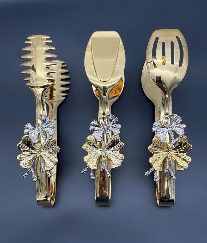 Golden Serving Tong Pakistan | Dishwasher Safe Floral Food Tong | Premium Kitchen Tool ,| Multi-Purpose Food Serving Tool