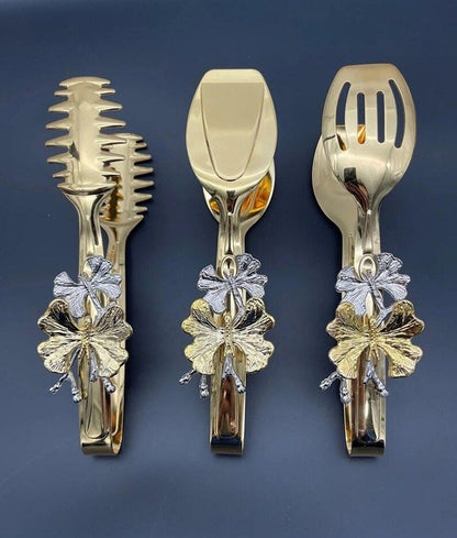 Golden Serving Tong Pakistan | Dishwasher Safe Floral Food Tong | Premium Kitchen Tool ,| Multi-Purpose Food Serving Tool