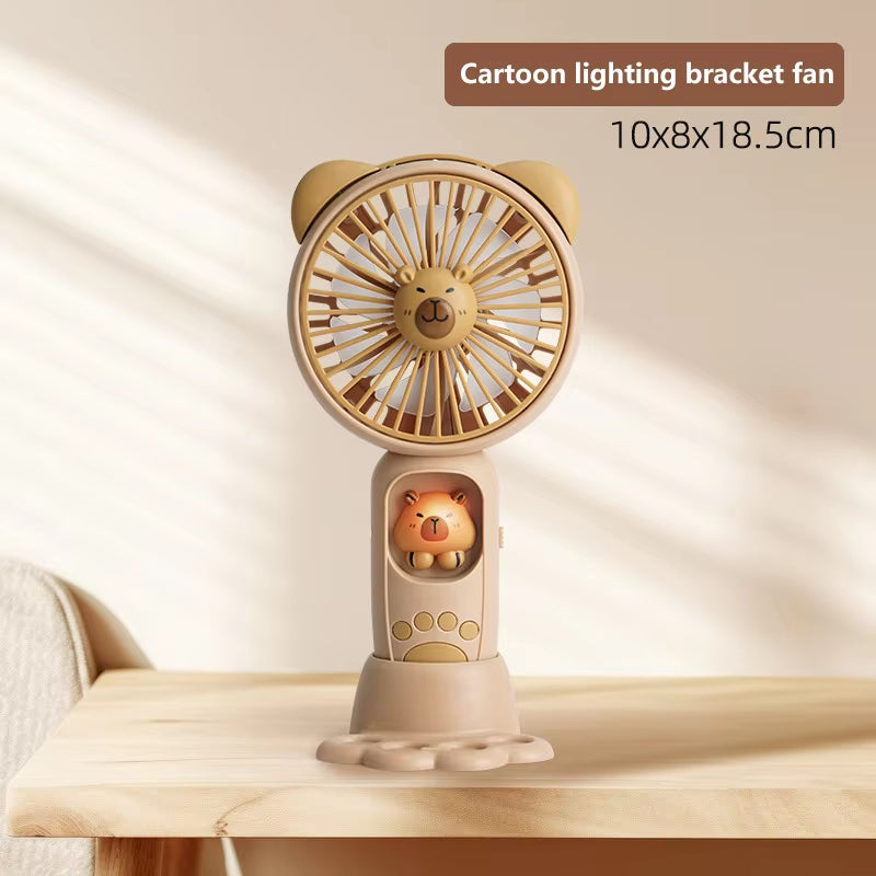 🐻 Cute Cartoon Lighting Bracket Mini Fan With LED Light